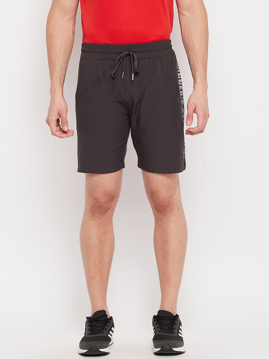 

Duke Men Charcoal Typography Printed Slim Fit Sports Shorts