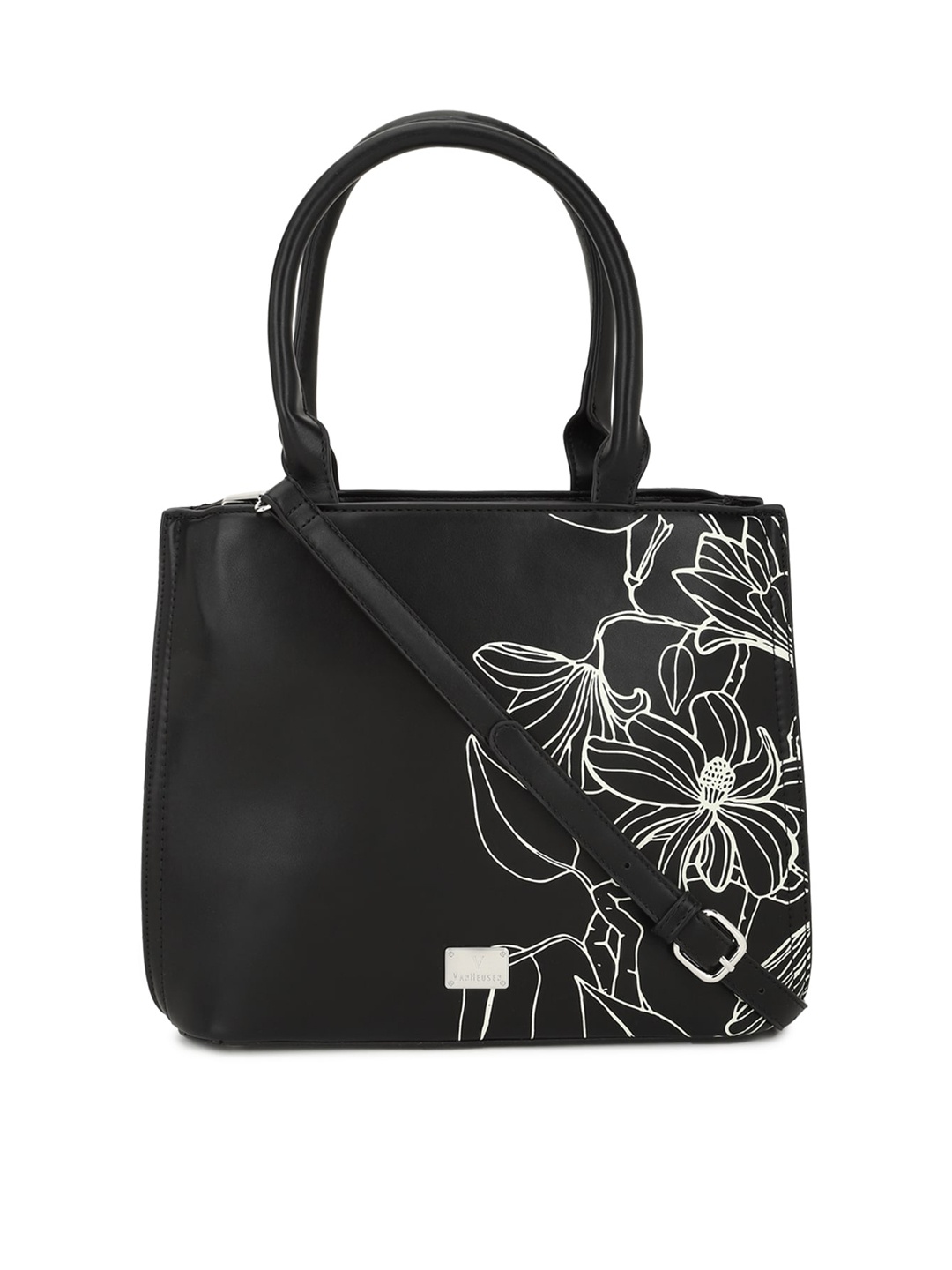 

Van Heusen Woman Black Floral Printed PU Structured Handheld Bag