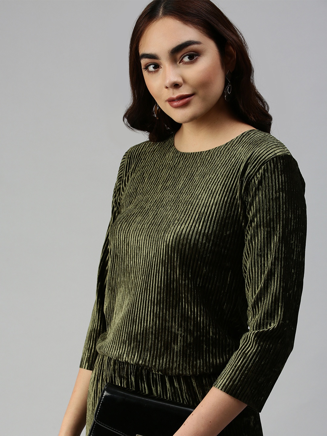 

SHOWOFF Women Olive Green Solid Co-Ords Set