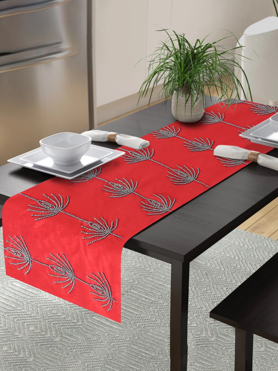

Alina decor Red & Silver Embroidered Table Runners