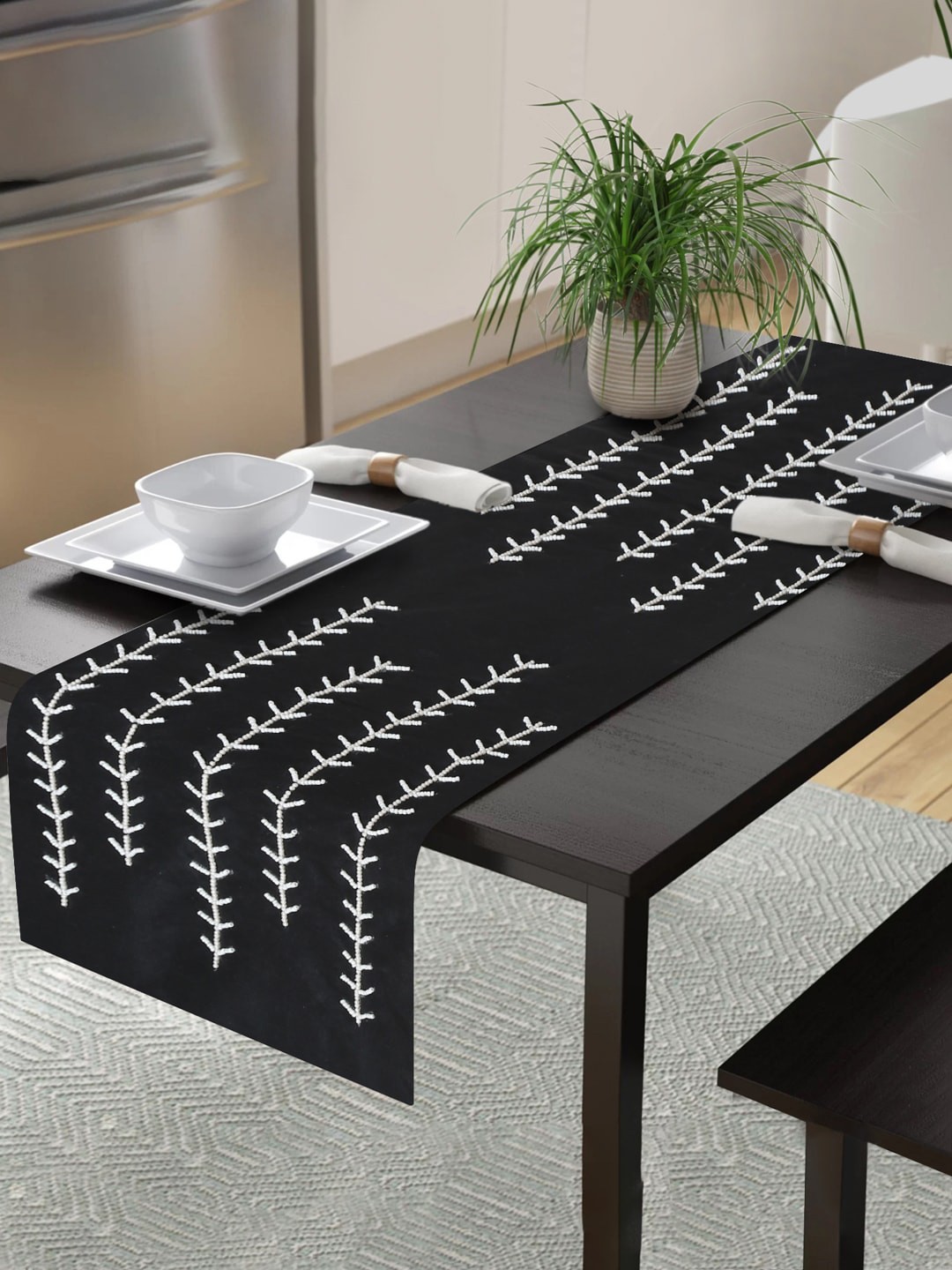 

Alina decor Black & White Embroidered Table Runners