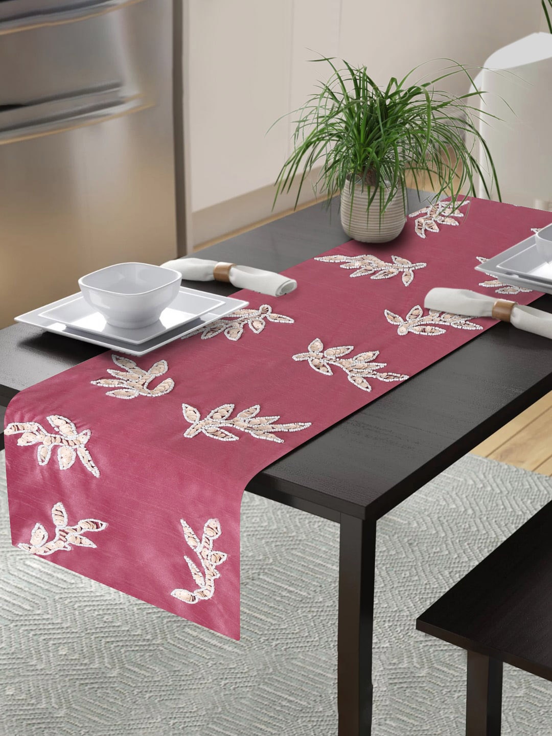 

Alina decor Pink & White Embroidered Table Runners