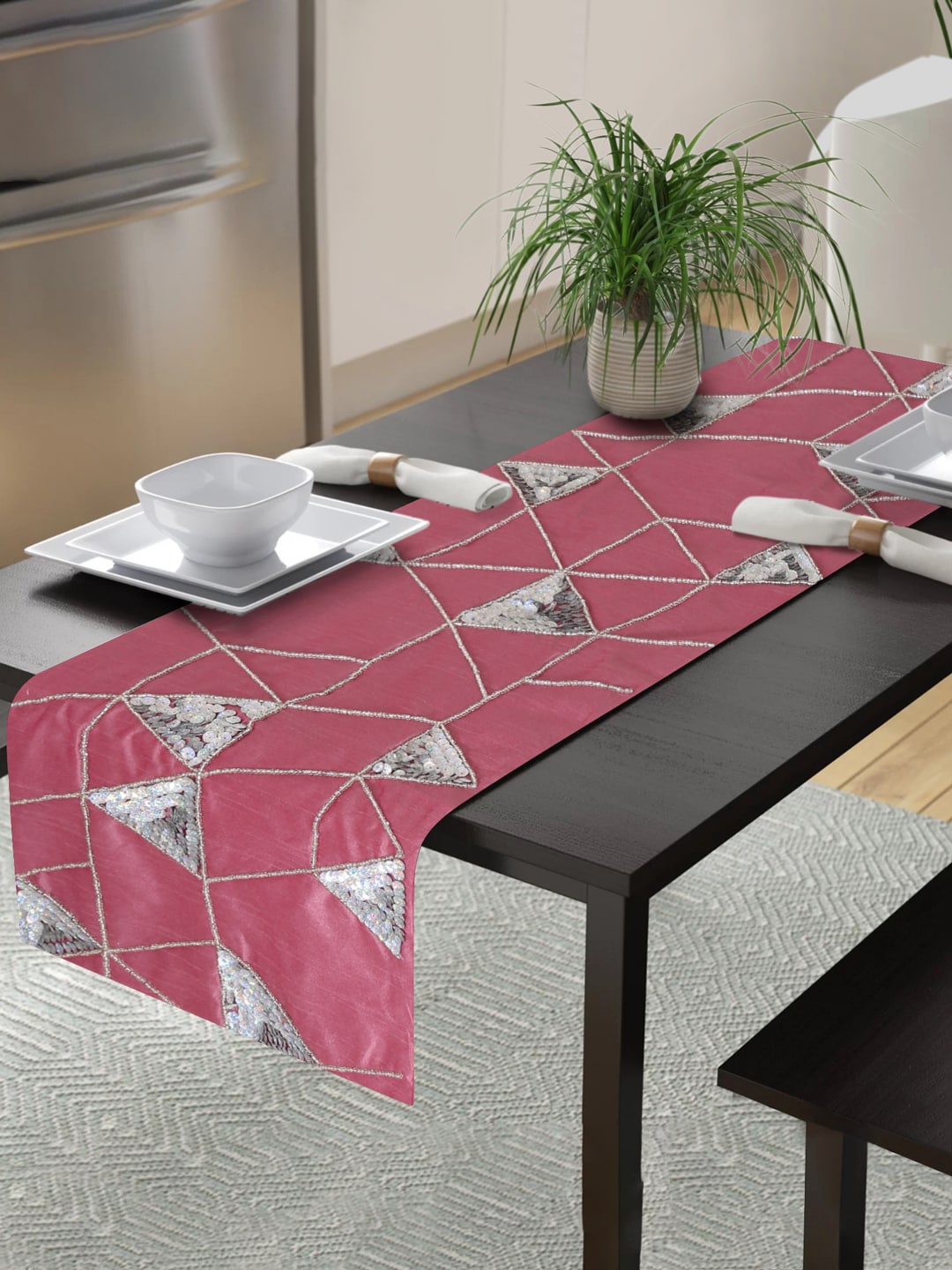 

Alina Decor Peach Hand Embroidered Table Runner