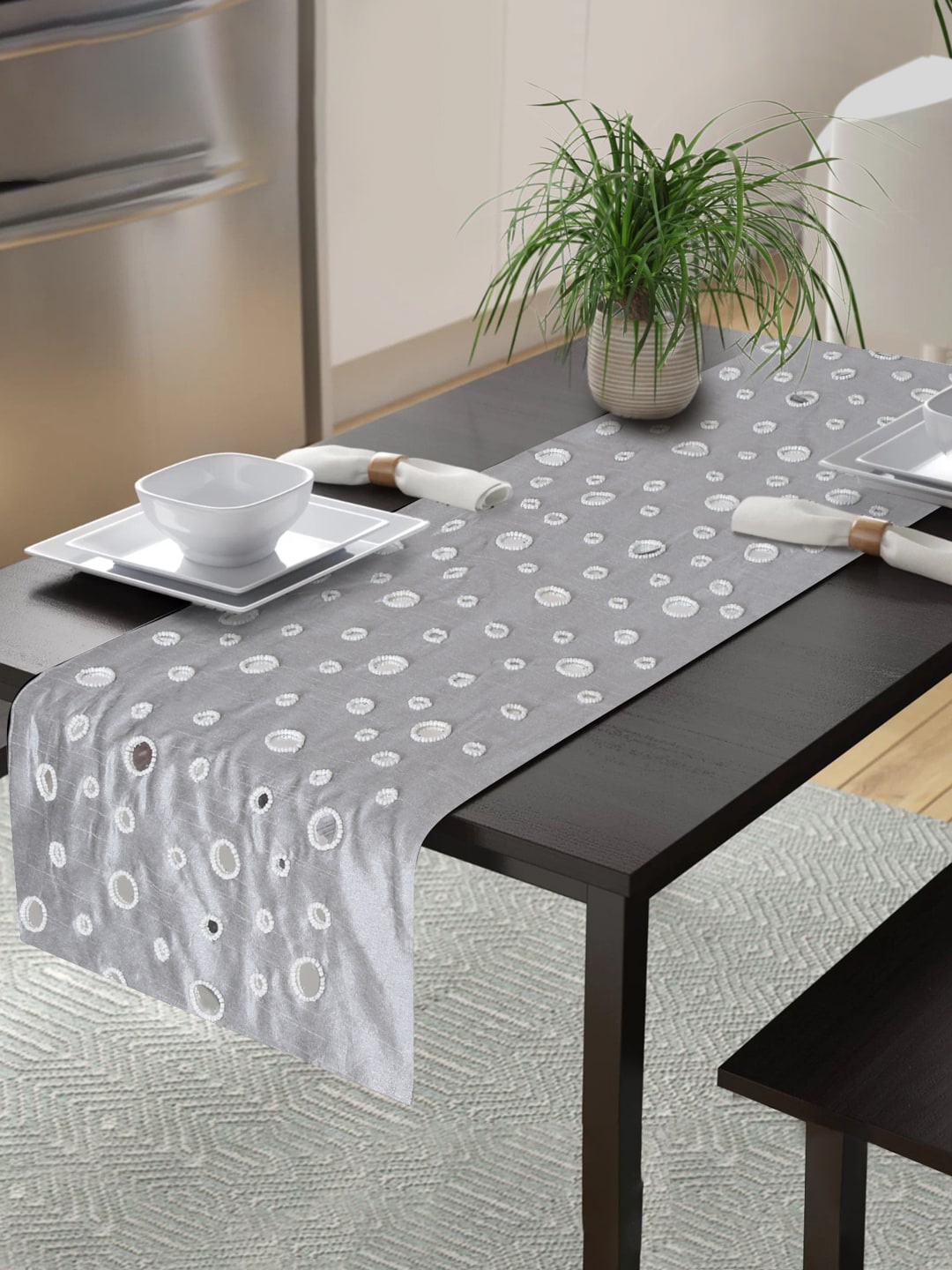 

Alina decor Grey Embroidered Table Runners