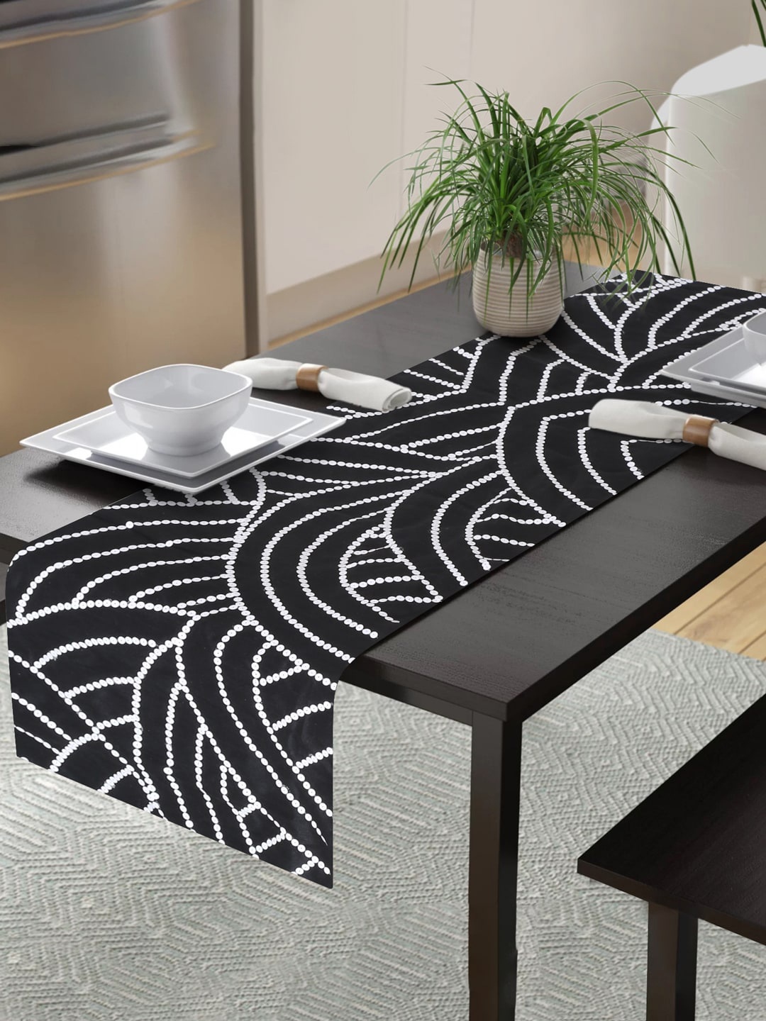 

Alina Decor Black Embroidered Table Runner