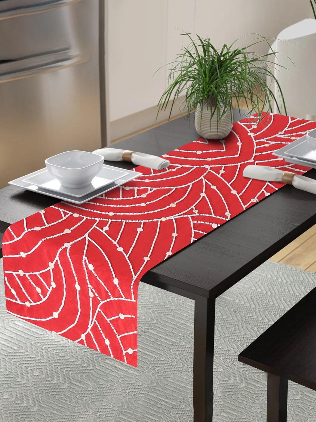 

Alina decor Red Embellished 6-Seater Table Runner