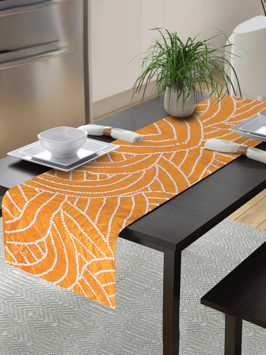 

Alina decor Yellow & White Embellished 6-Seater Table Runner