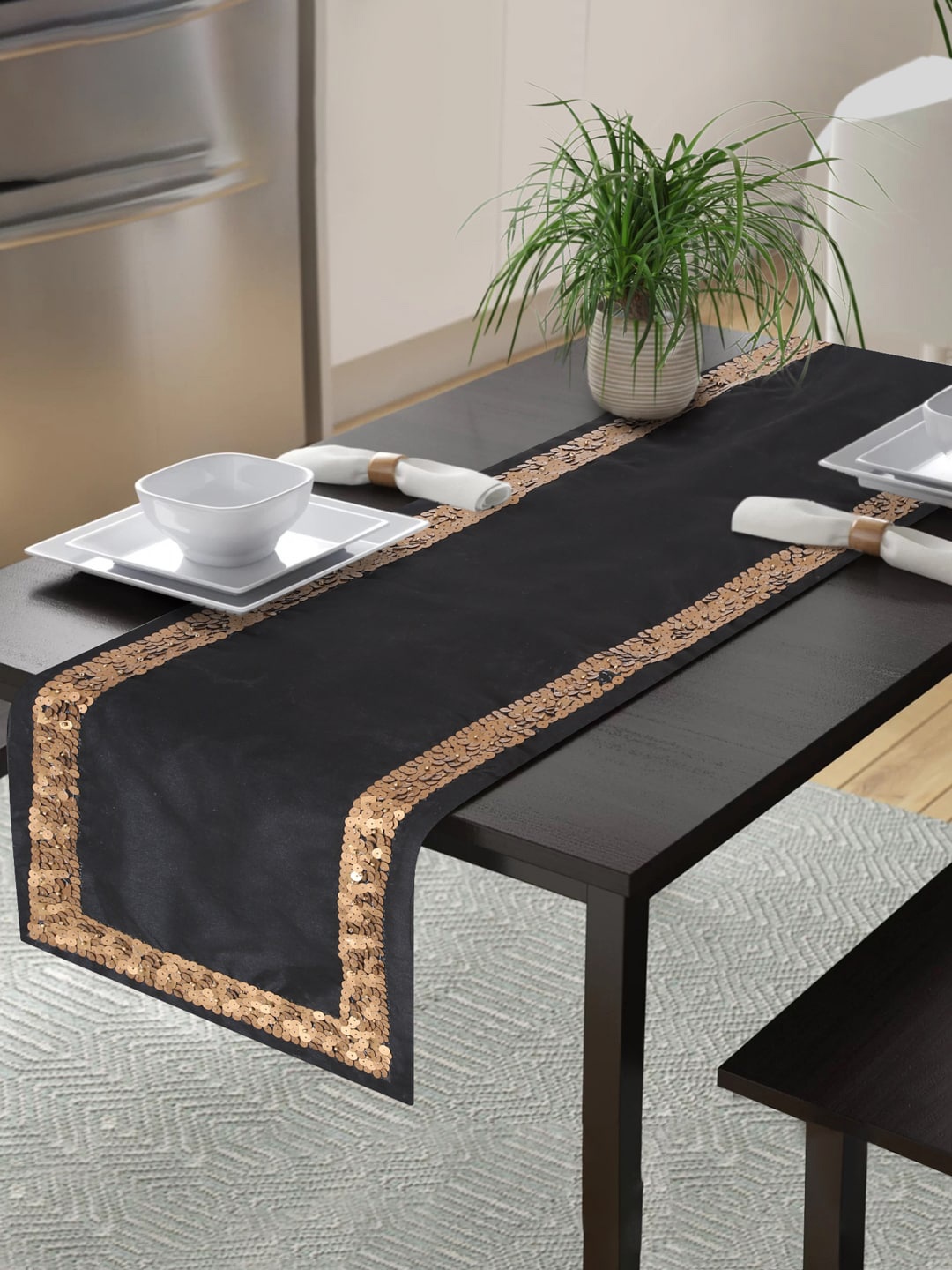 

Alina decor Black Sequin Embellished 6 Seater Table Runners