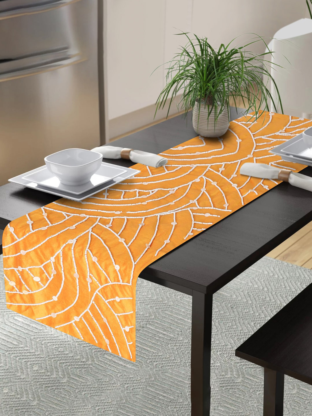 

Alina decor Yellow Embroidered Rectangular Table Runner