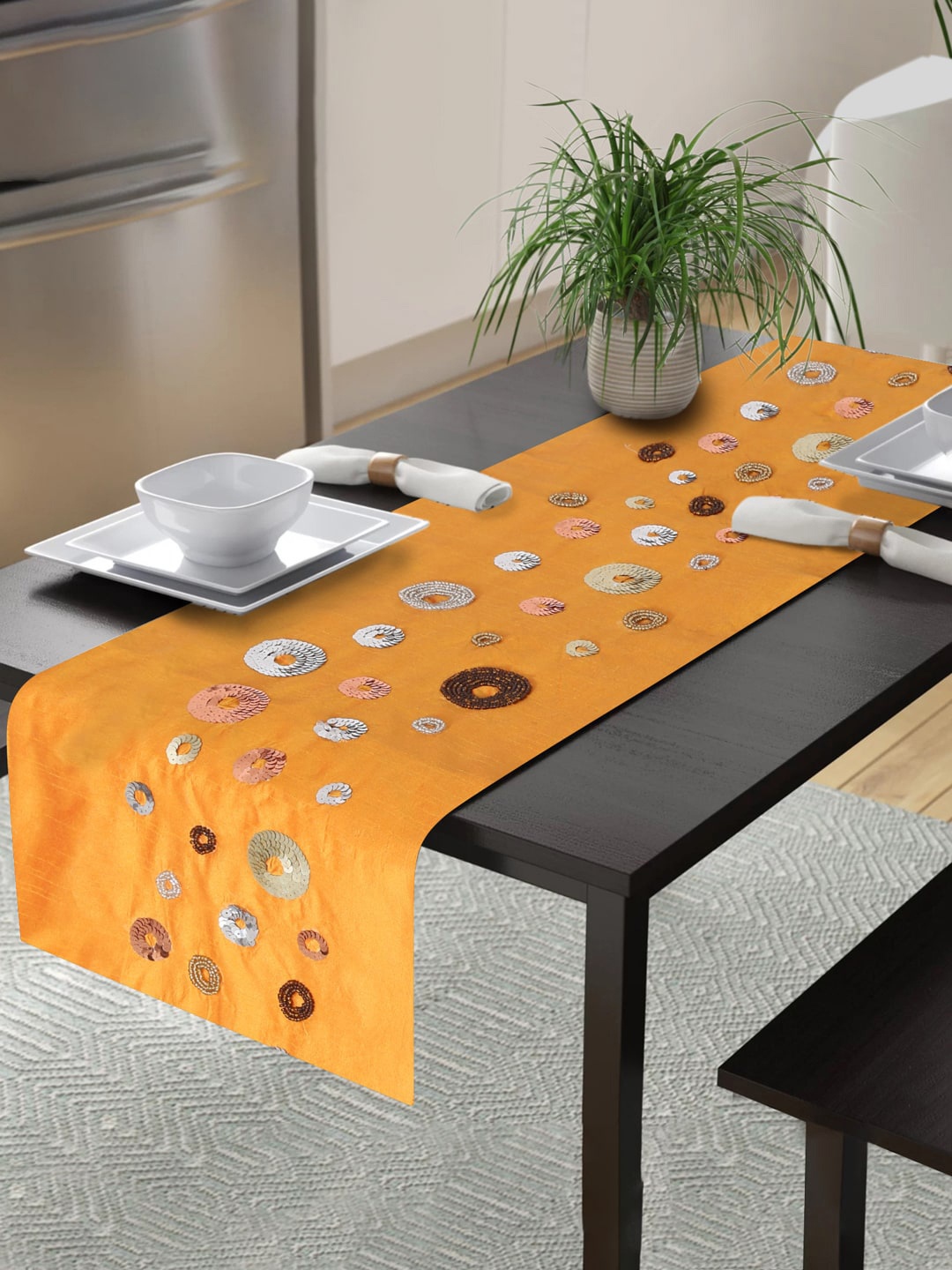 

Alina Decor Yellow Hand Embroidered Table Runner