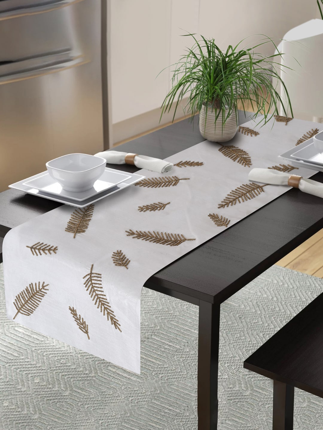 

Alina decor White Embroidered 6-Seater Table Runner