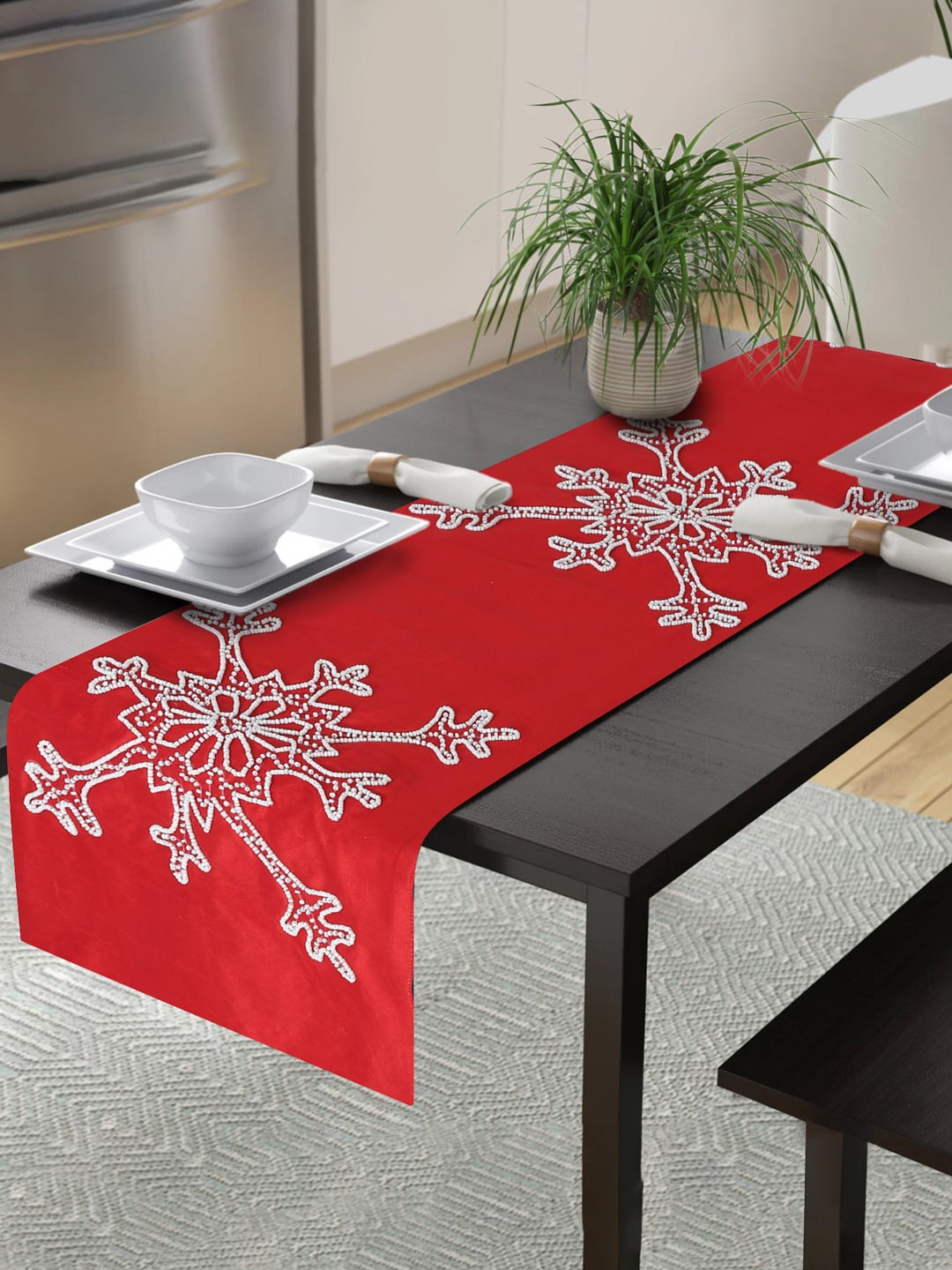 

Alina decor Red & White Embroidered 6-Seater Table Runner