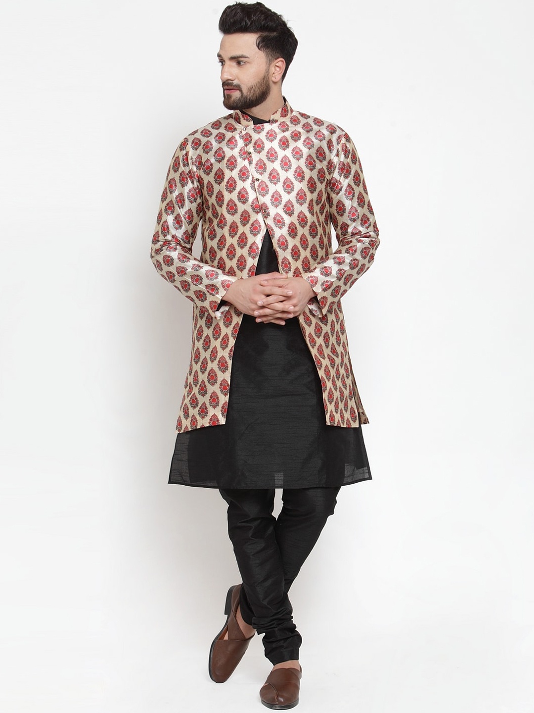 

Kaifoo Men Black Ethnic Motifs Printed Kurta with Churidar