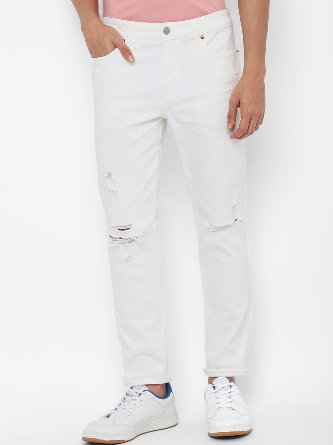 

AMERICAN EAGLE OUTFITTERS Men White Solid Slash Knee Jeans