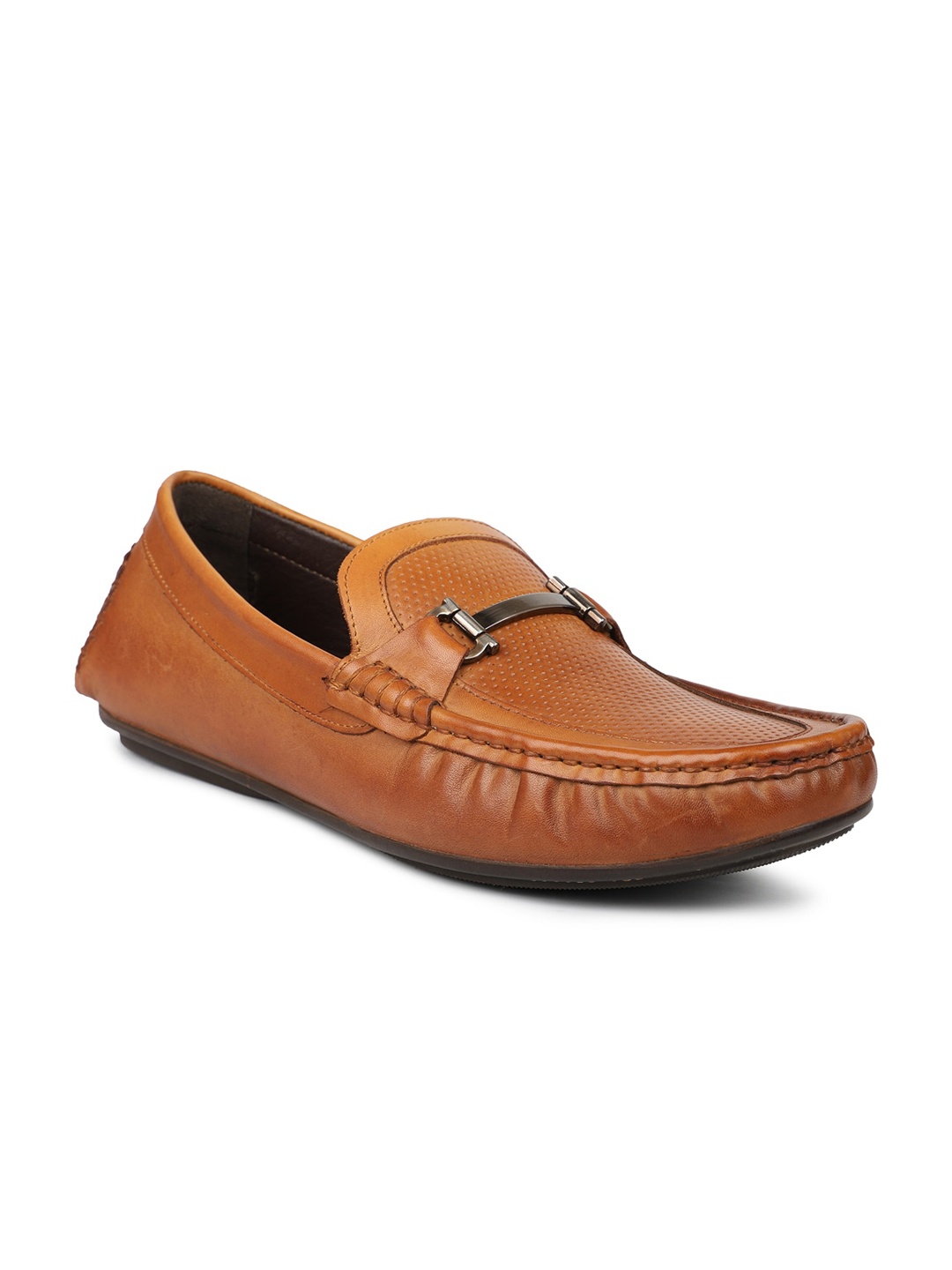 

PRIVO by Inc.5 Men Tan Brown Textured Leather Loafers