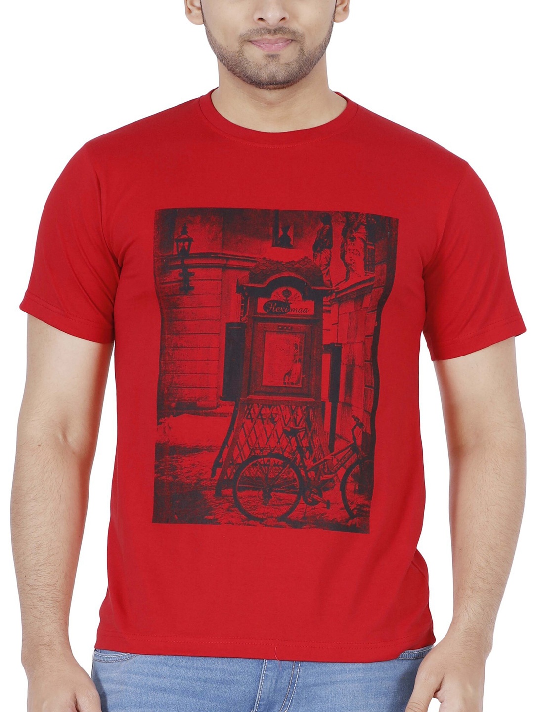 

Fleximaa Men Red Printed T-shirt