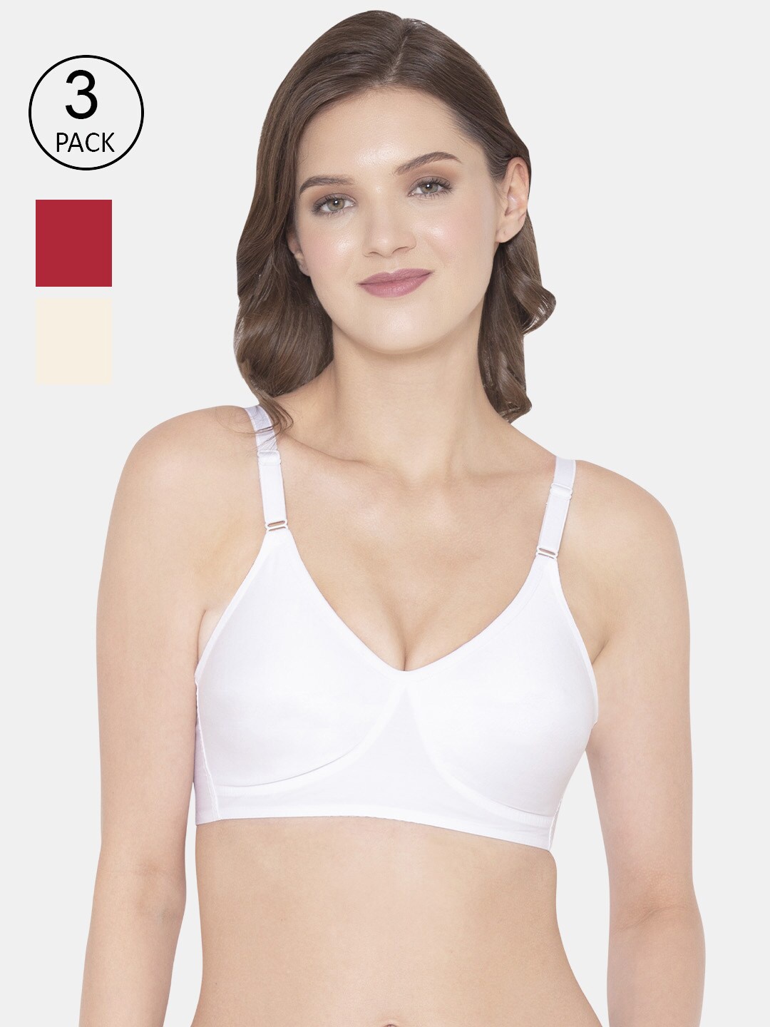 

Souminie White & Red Pack of 3 Non-Wired Non Padded Everyday Bra