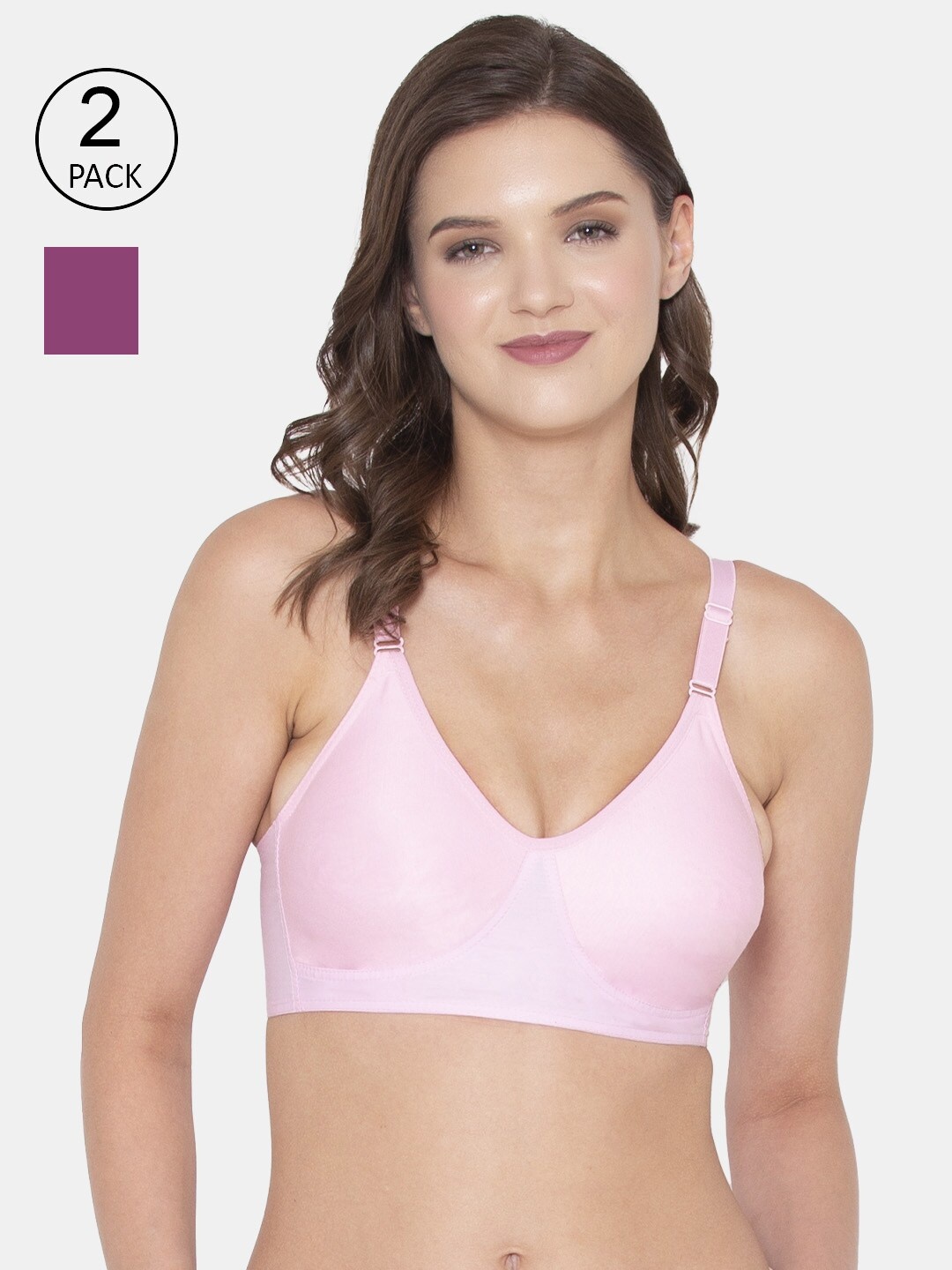 

Souminie Pink & Magenta Set of 2 Solid Non Padded Cotton Bra