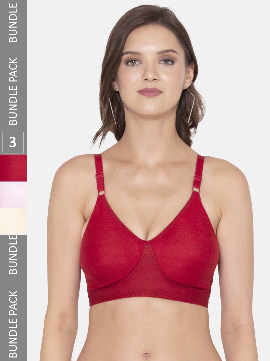 

Souminie Pack of 3 Solid Cotton Everyday Bras, Red