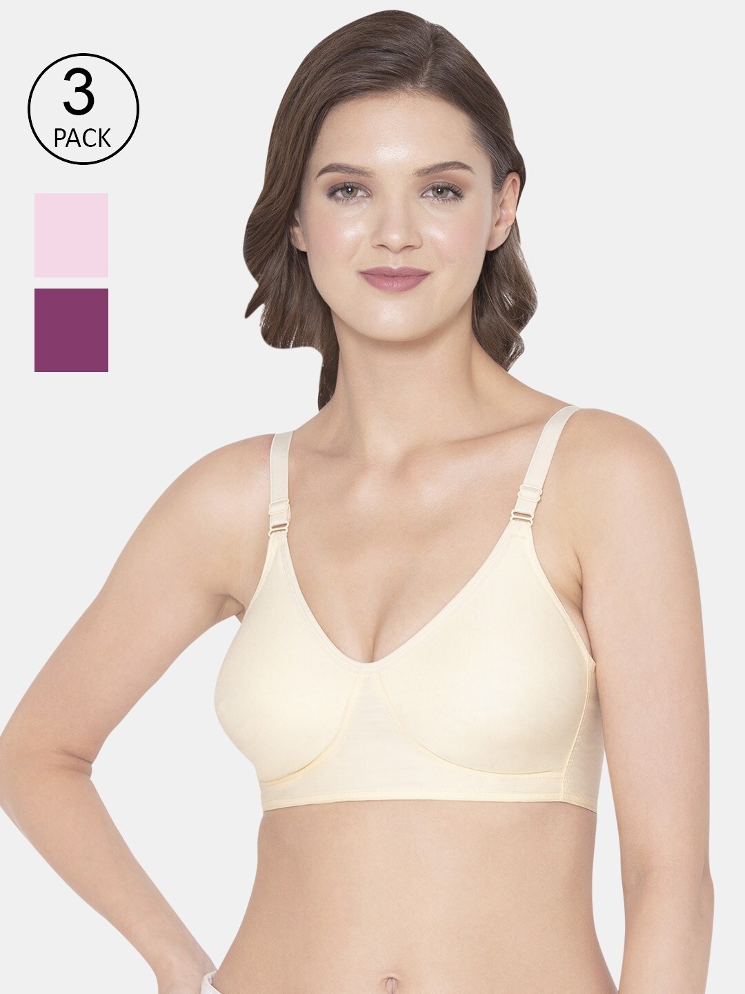 

Souminie Pack of 3 Solid Cotton Everyday Bras, Beige