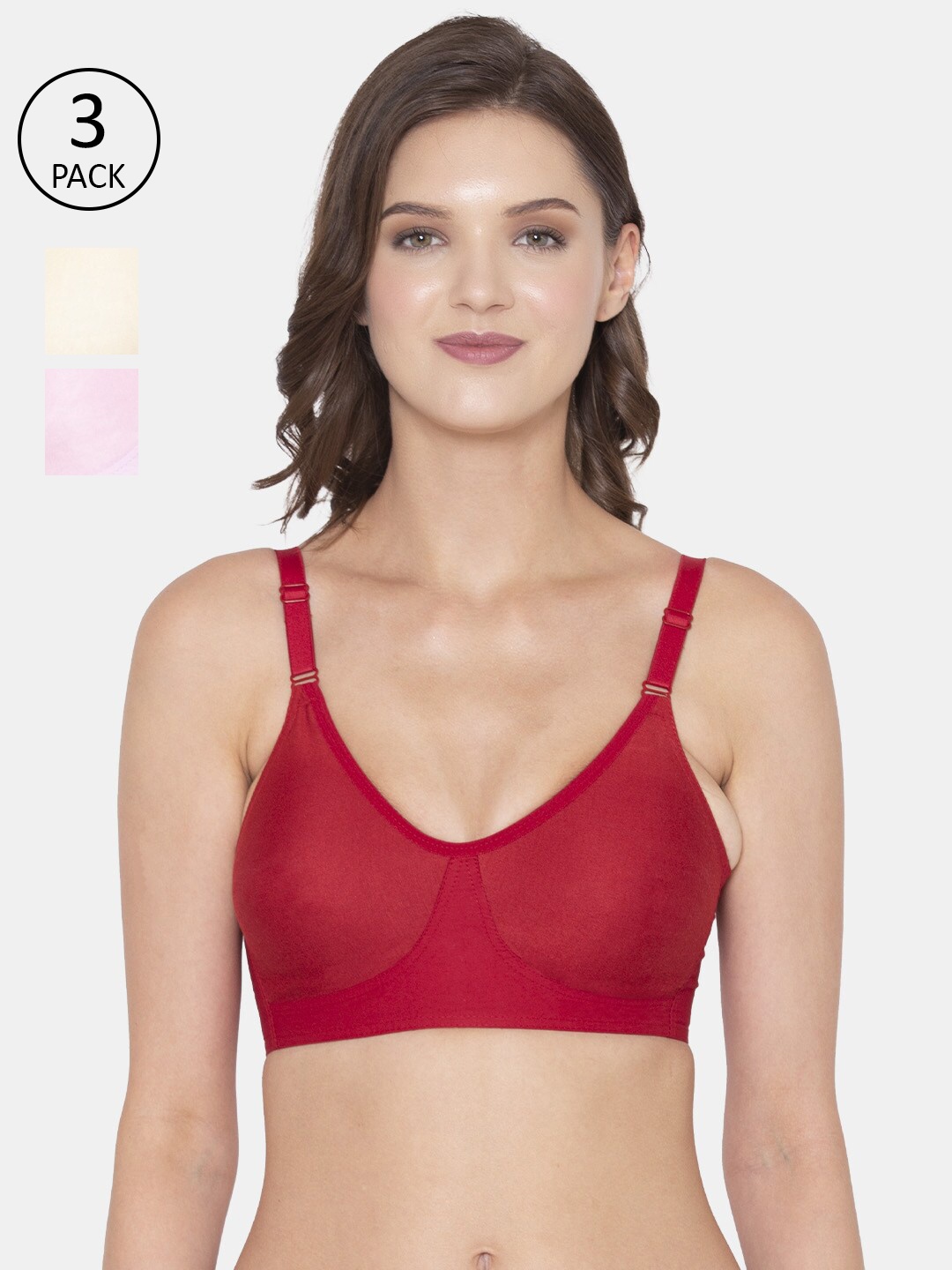 

Souminie Red & White Pack of 3 Non-Wired Non Padded Everyday Bra