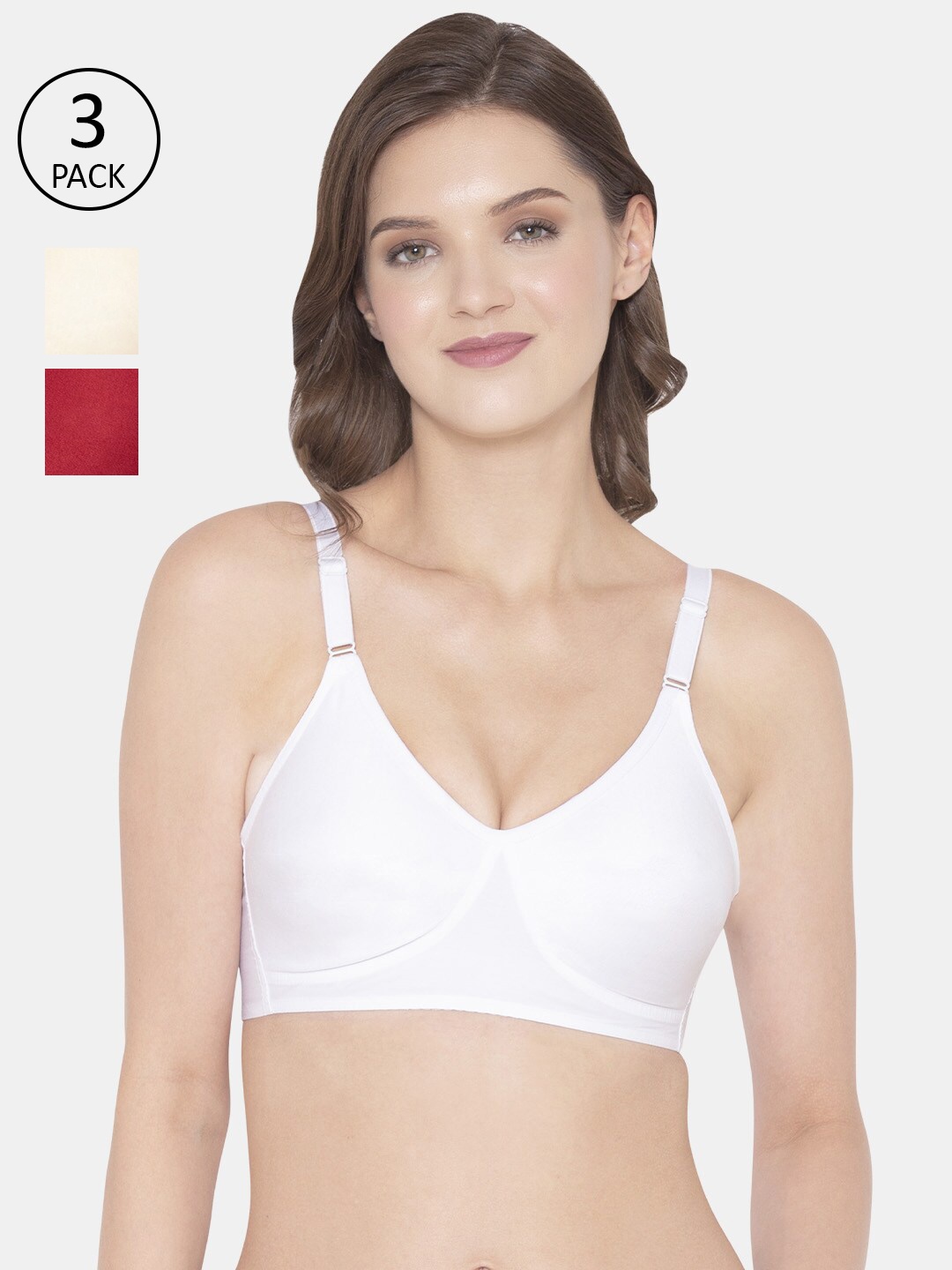 

Souminie Pack of 3 Everyday Bras SS-901-01-WH-RD-SK-3PC, White