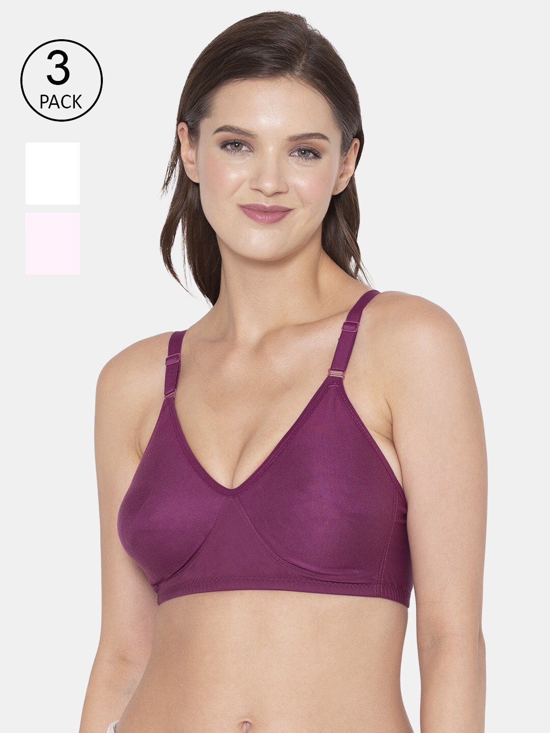 

Souminie Pack of 3 Everyday Bras SS-903-02-MG-WH-PK-3PC, Magenta