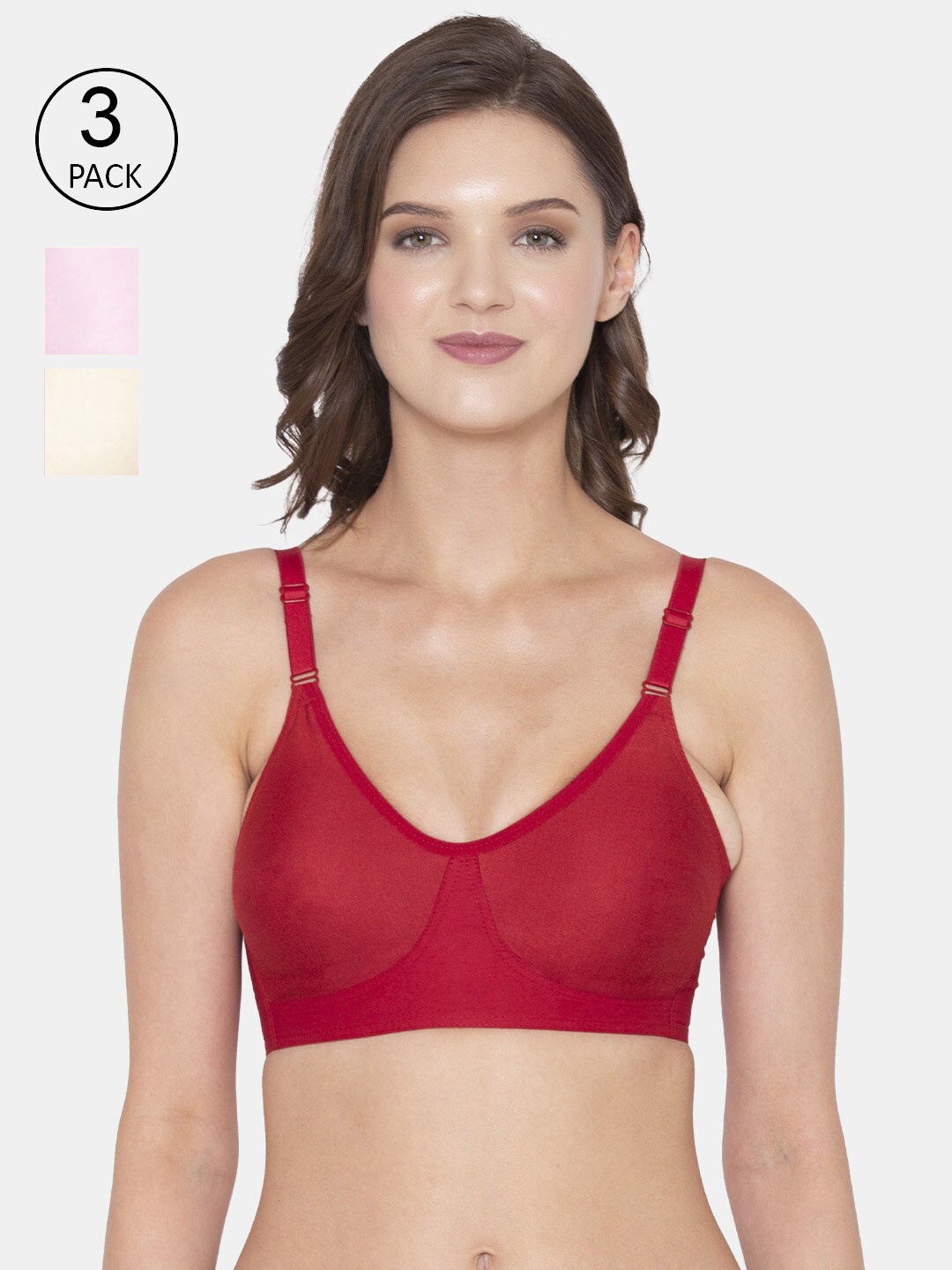 

Souminie Pack of 3 Cotton Everyday Bras, Red