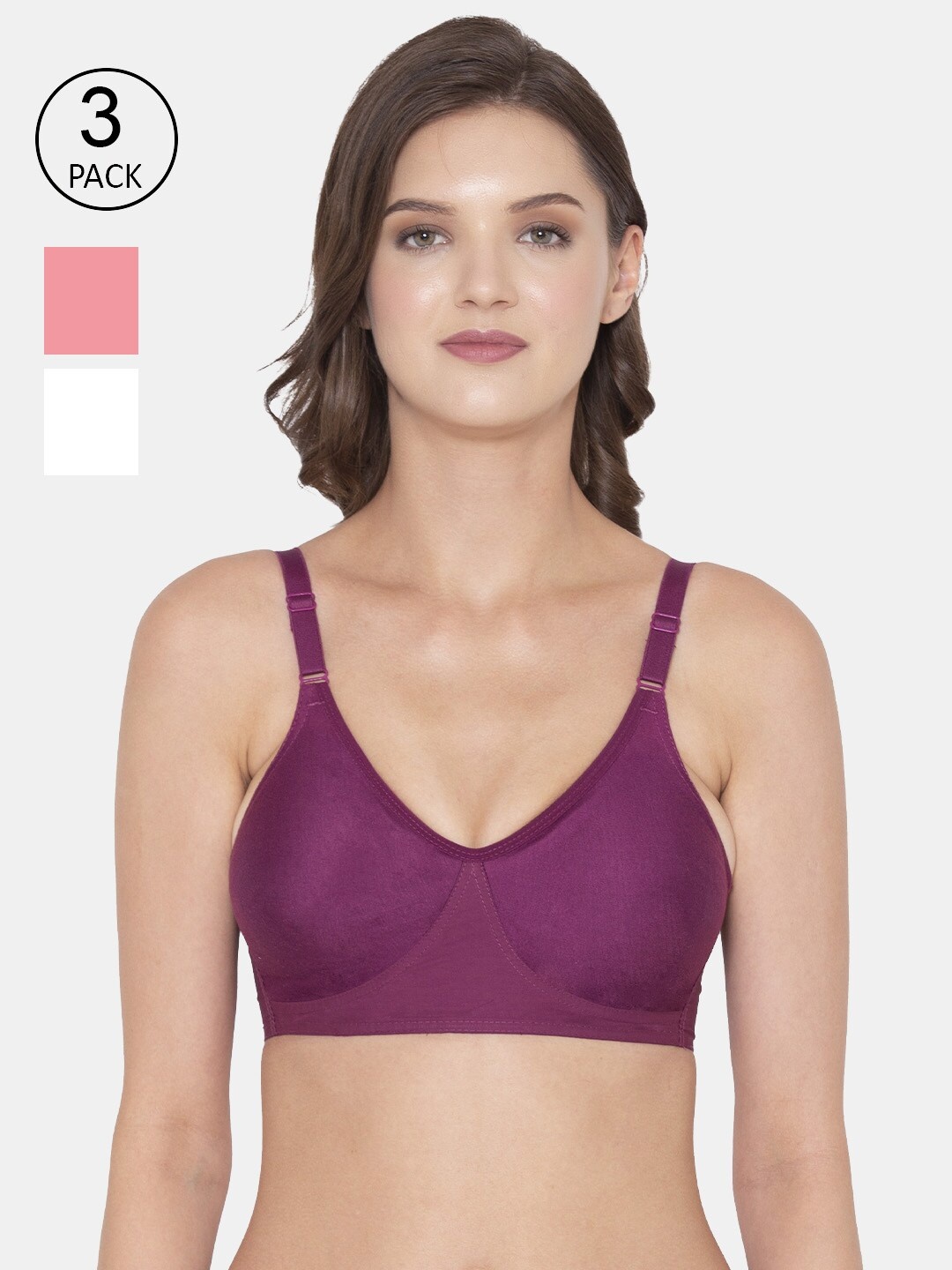 

Souminie Pack of 3 Everyday Bras SS-901-02-MG-CRL-WH-3PC, Magenta