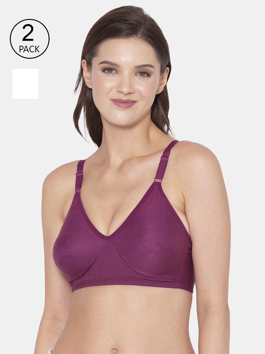

Souminie Pack of 2 Solid Cotton Everyday Bras, Purple