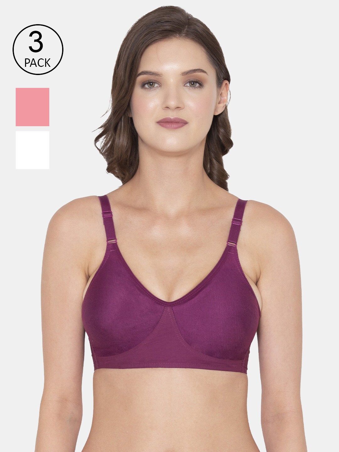 

Souminie Pack Of 3 Magenta & White Full Coverage Cotton Bra