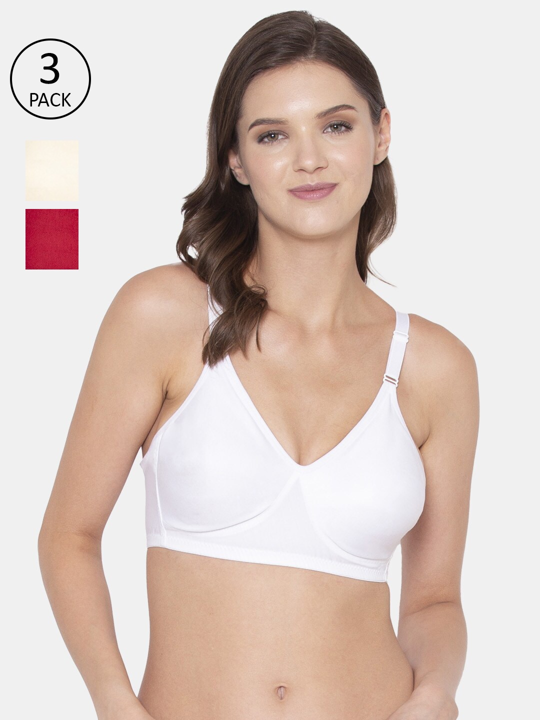 

Souminie Pack of 3 Cotton Seamless Bra SS-903-02-WH-RD-SK-3PC, White