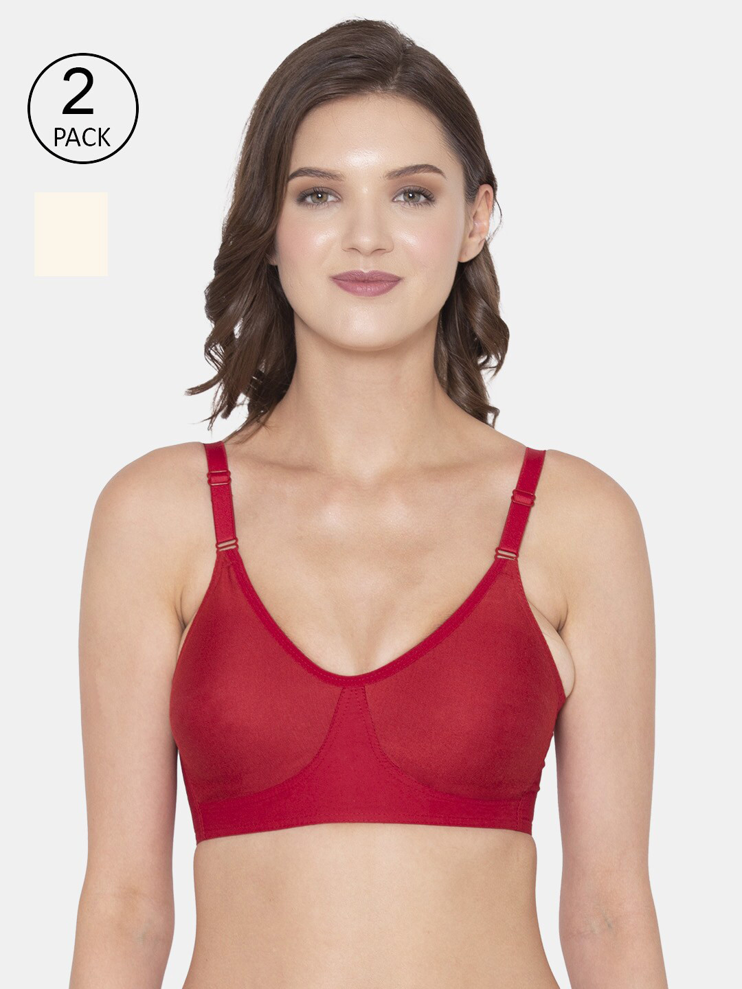 

Souminie Pack of 2 Red & Cream-Coloured Cotton Bras