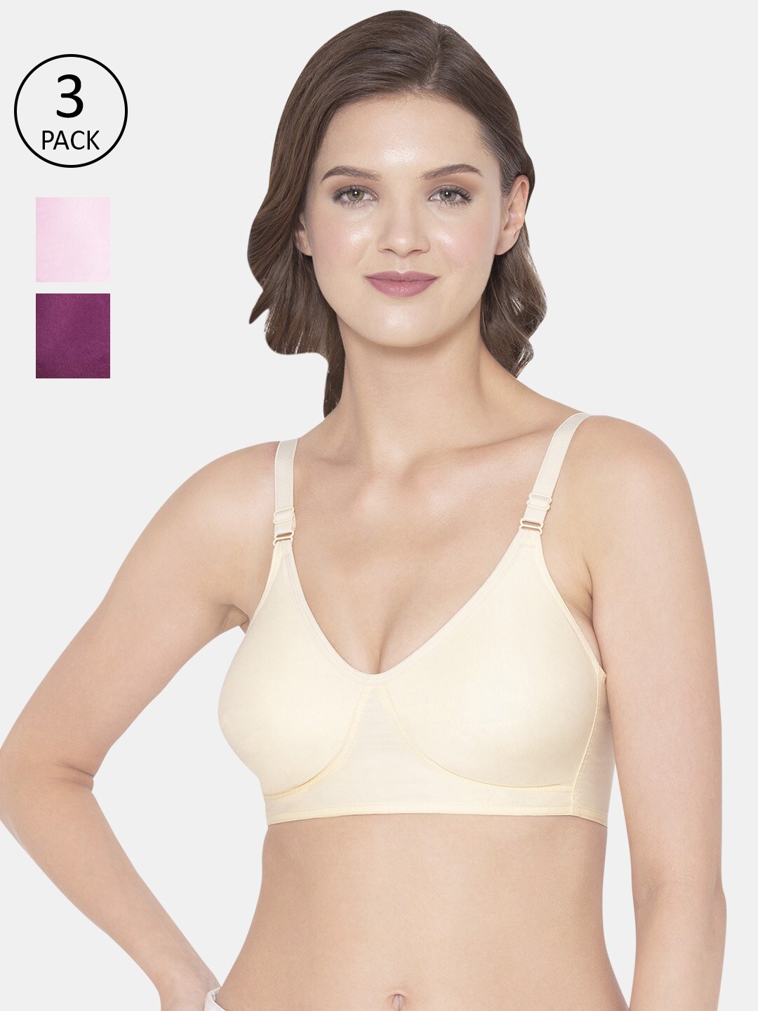 

Souminie Pack Of 3 Beige & Pink Full Coverage Cotton Bra