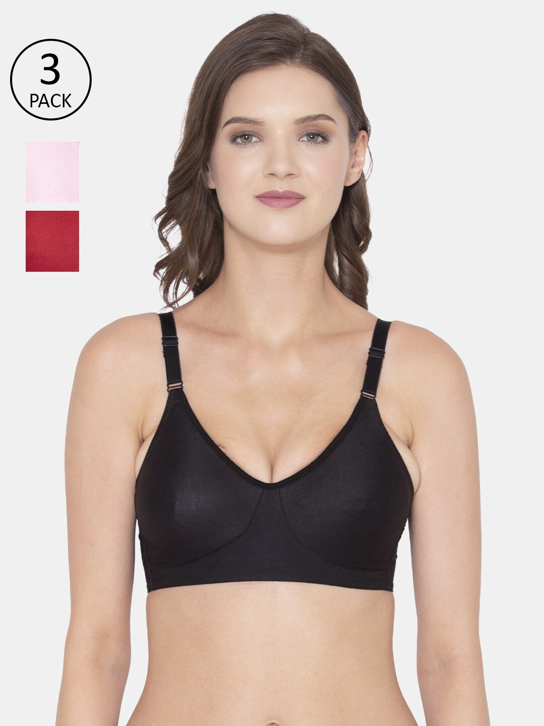 

Souminie Black & Pink Pack of 3 Non-Wired Non Padded Everyday Bra