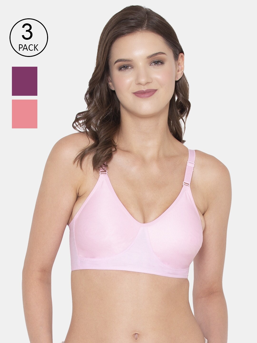 

Souminie Pink & Purple Pack of 3 Non-Wired Non Padded Everyday Bra