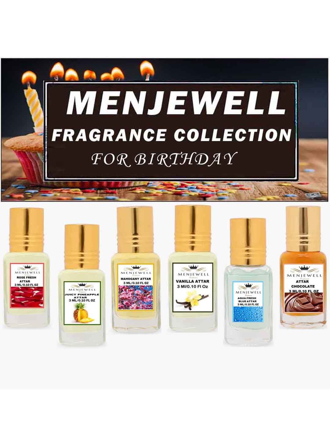 

Menjewell Set of 6 Fine Fragrance Attar 3 ml each, Black