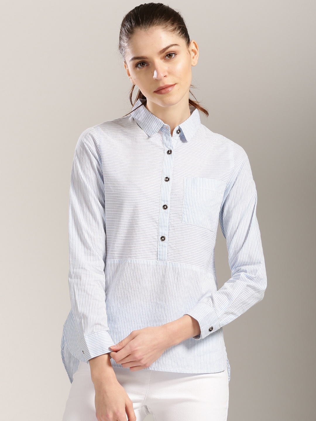 

Harvard Women Blue & White Striped Casual Shirt