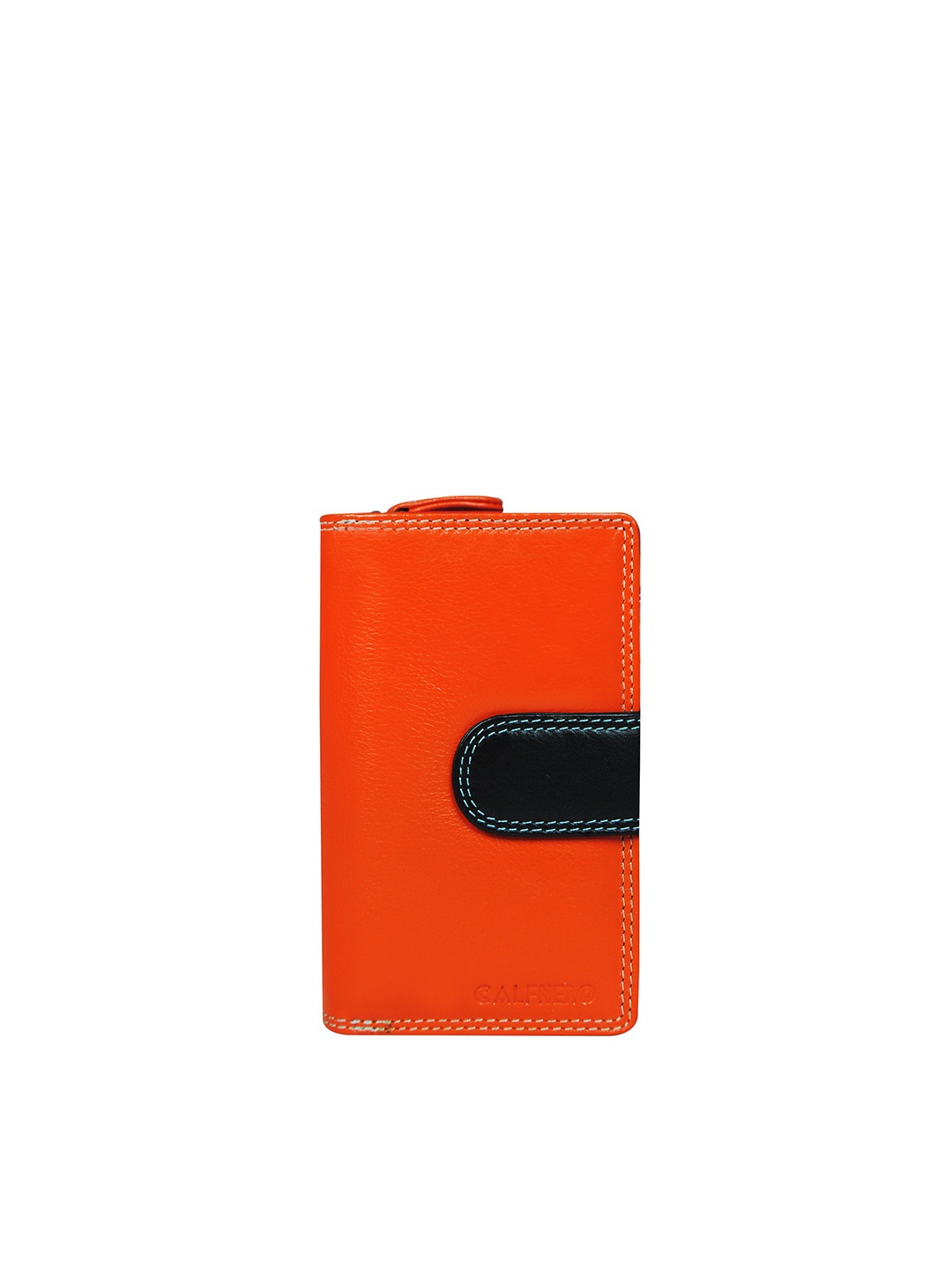 

CALFNERO Women Orange & Black Leather Two Fold Wallet