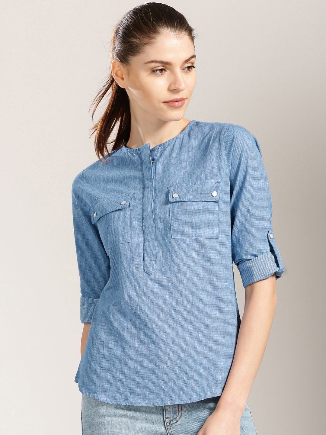 

Harvard Blue Striped Shirt-Style Pure Cotton Top