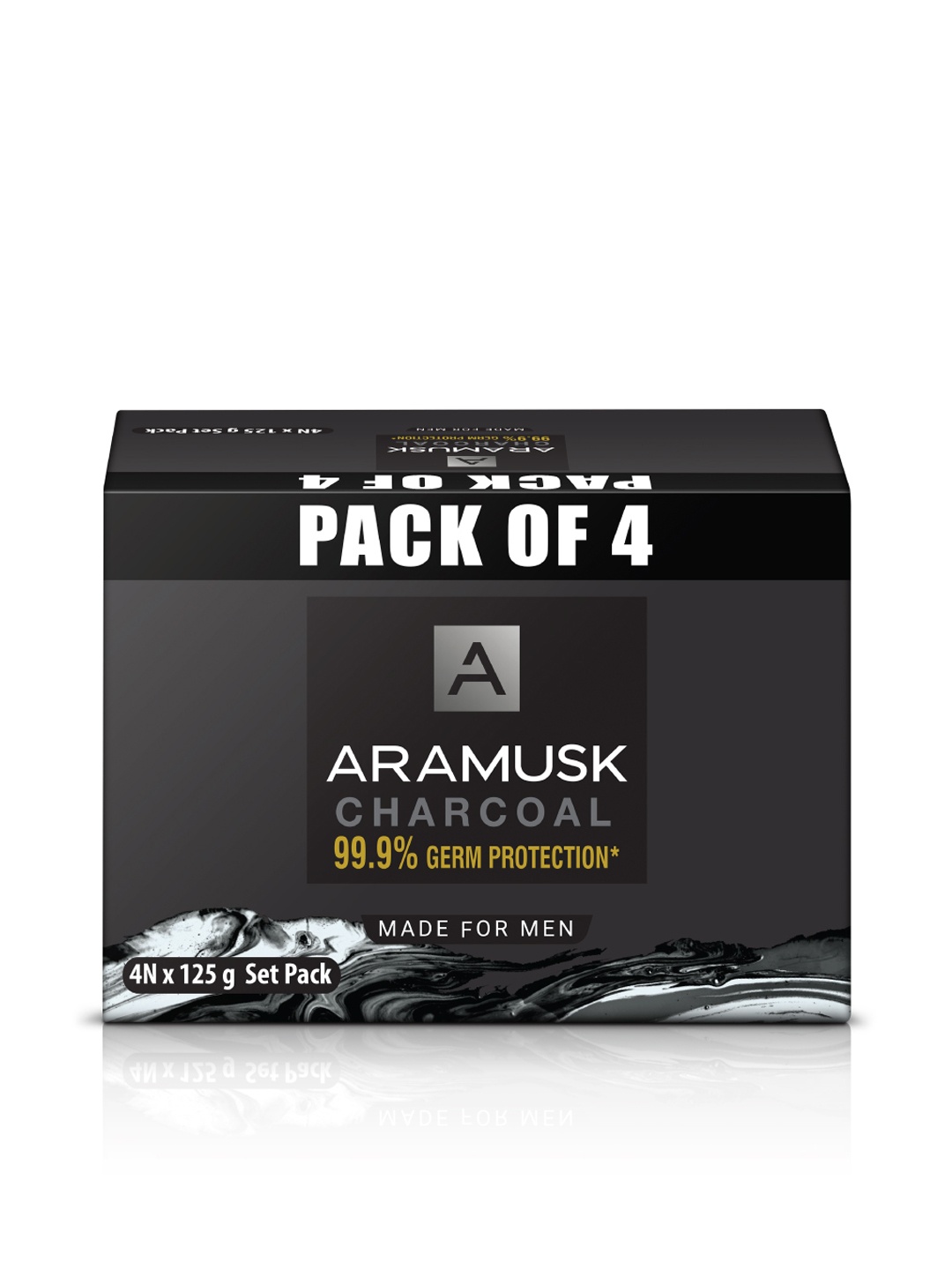 

Aramusk Men Set of 4 Charcoal Soaps with 99.9% Germ Protection - 125 g Each, Black