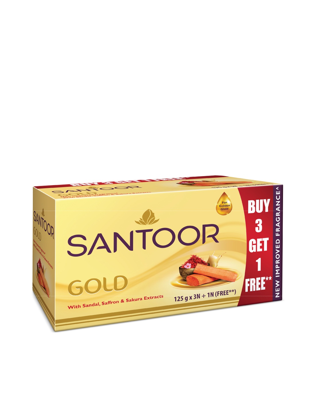 

Santoor Gold Soaps with Sandal & Saffron Extracts - Buy 3 Get 1 Free - 125g each