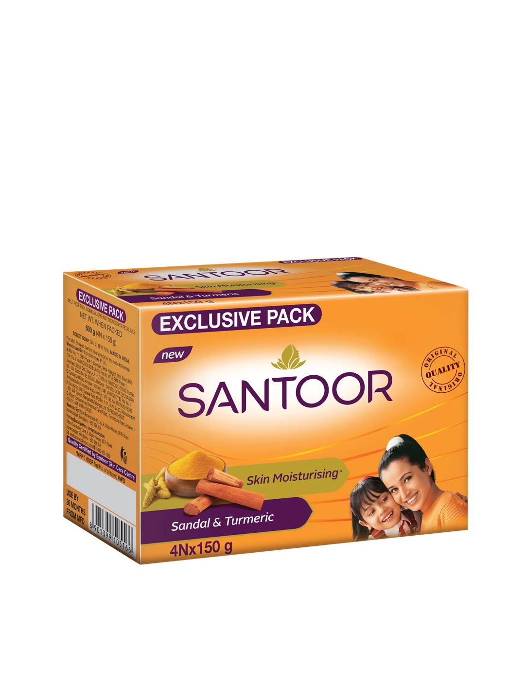 

Santoor Set of 4 Total Skin Care Soaps with Turmeric & Sandal - 150 g Each, Orange