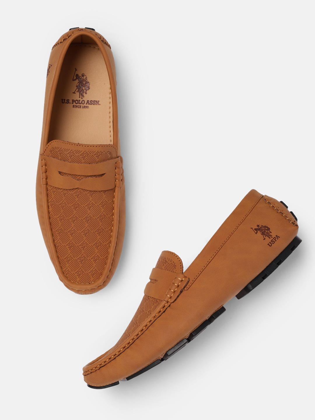 

U.S. Polo Assn. Men Brown Brand Logo Printed Penny Loafers