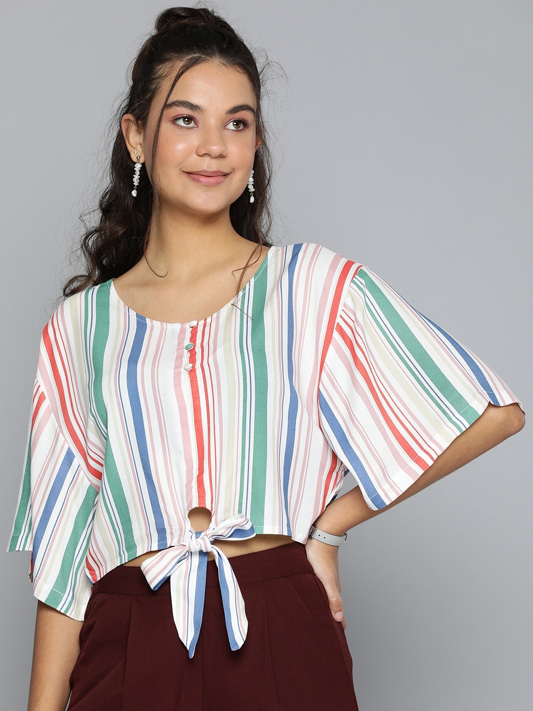 

HERE&NOW Multicoloured Striped Boxy Crop Top, Multi