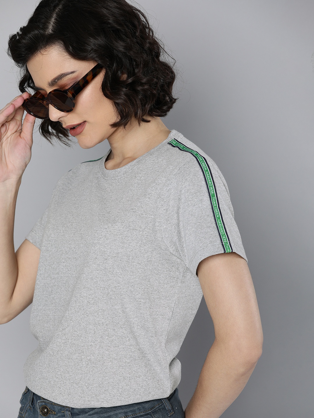 

Harvard Women Grey Melange Solid Round-Neck Casual T-shirt