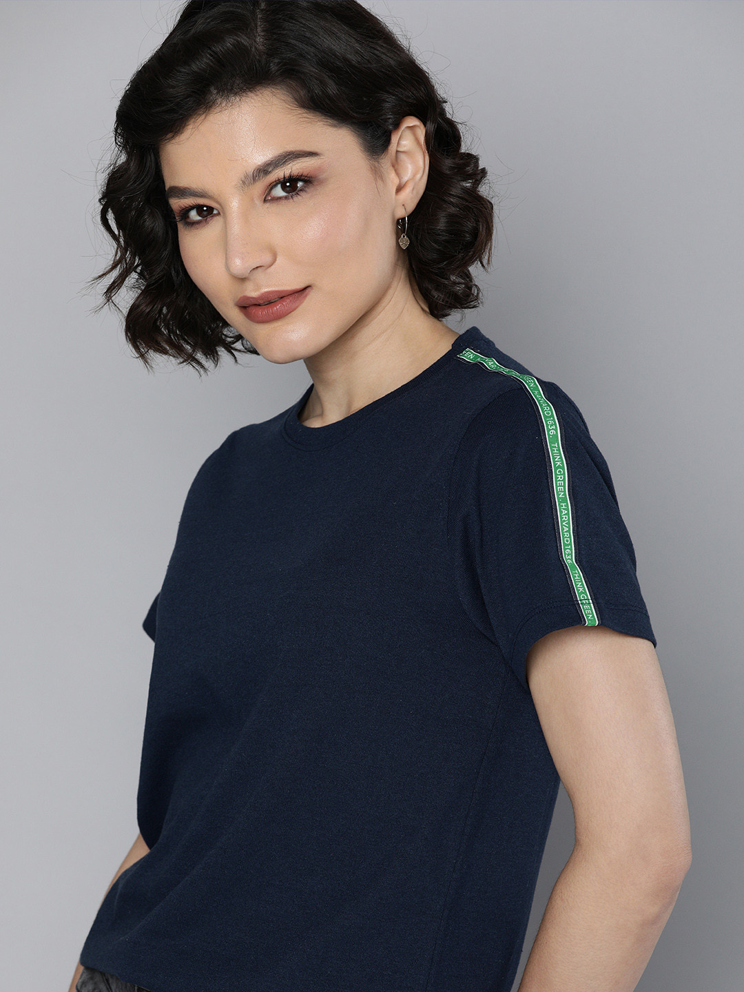 

Harvard Women Navy Blue Solid Round-Neck Casual T-shirt