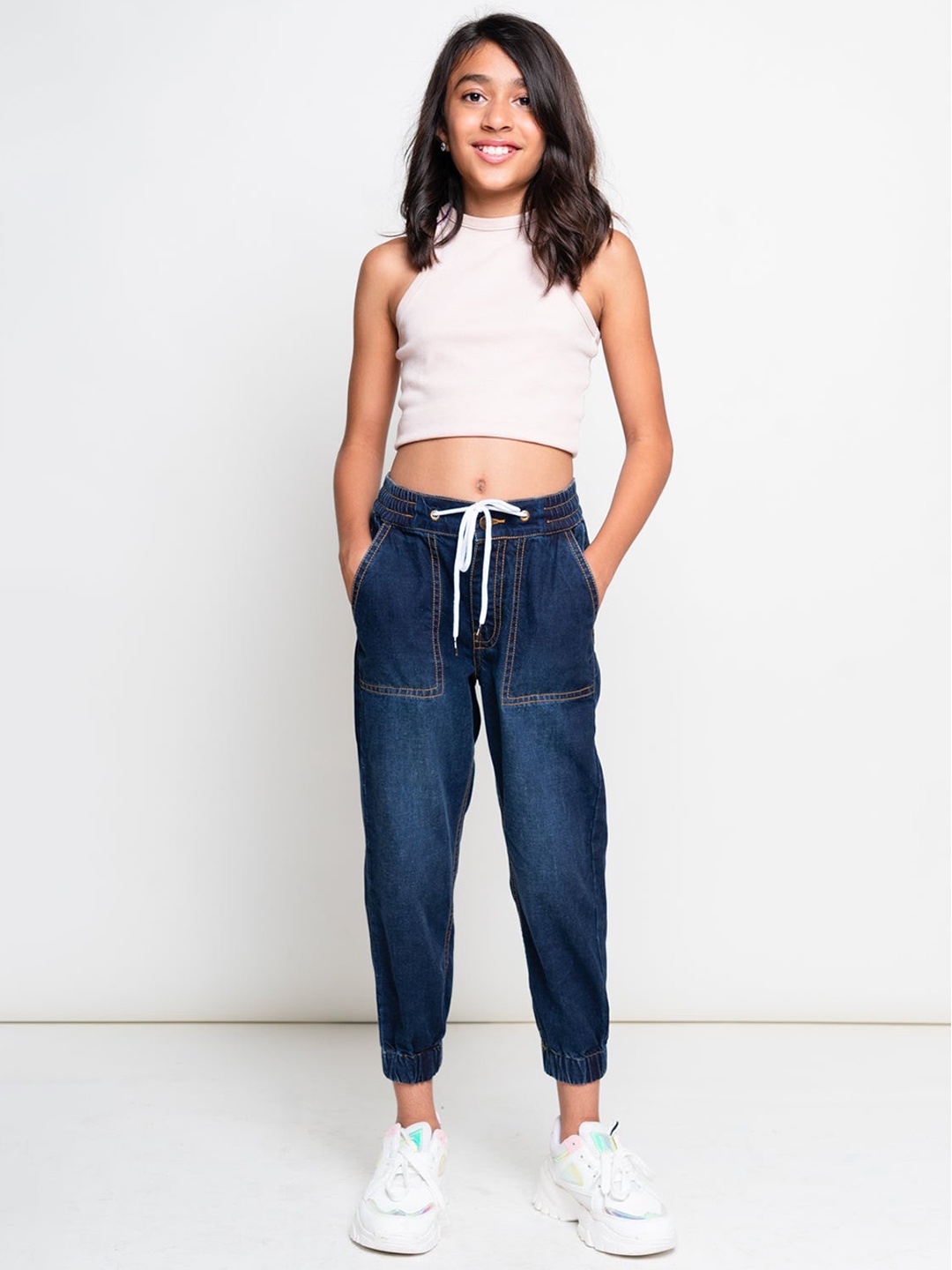 

FREAKINS Girls Blue Jogger Light Fade Jeans