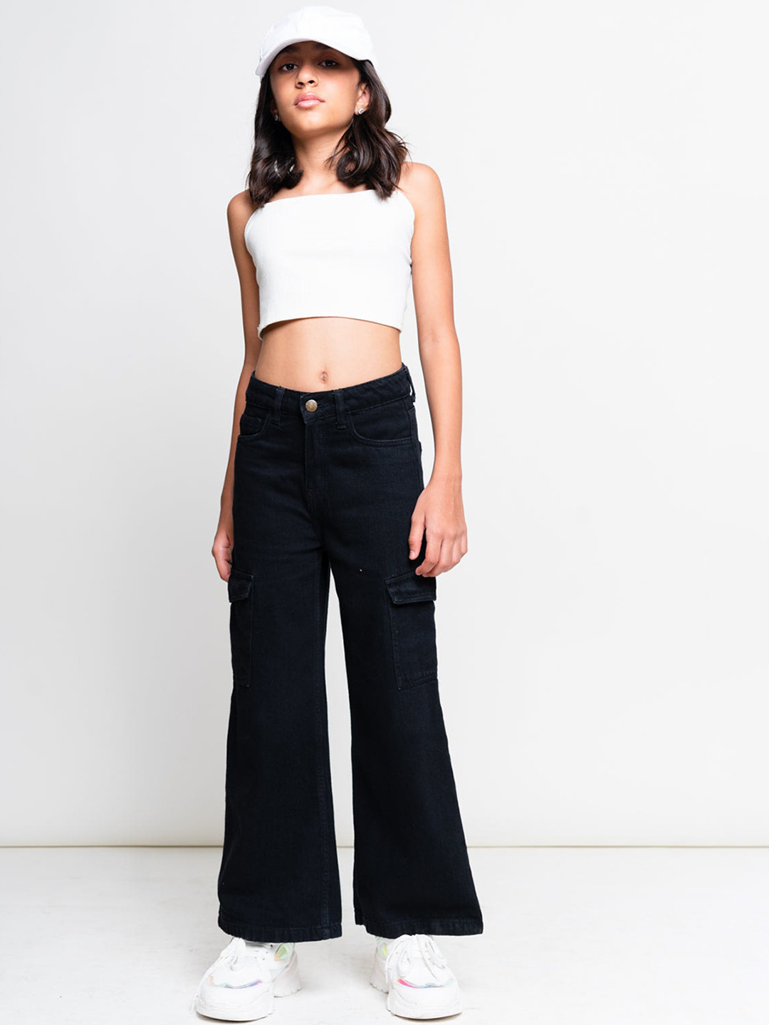 

FREAKINS Girls Black Wide Leg High-Rise Jeans