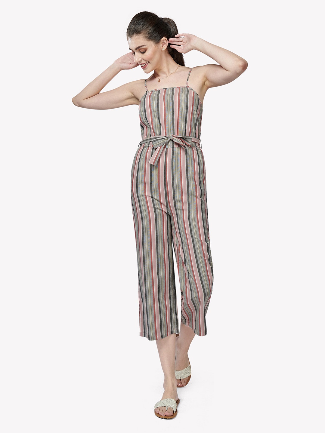 

VASTRADO Women Multicolour Striped Cotton Basic Jumpsuit, Multi